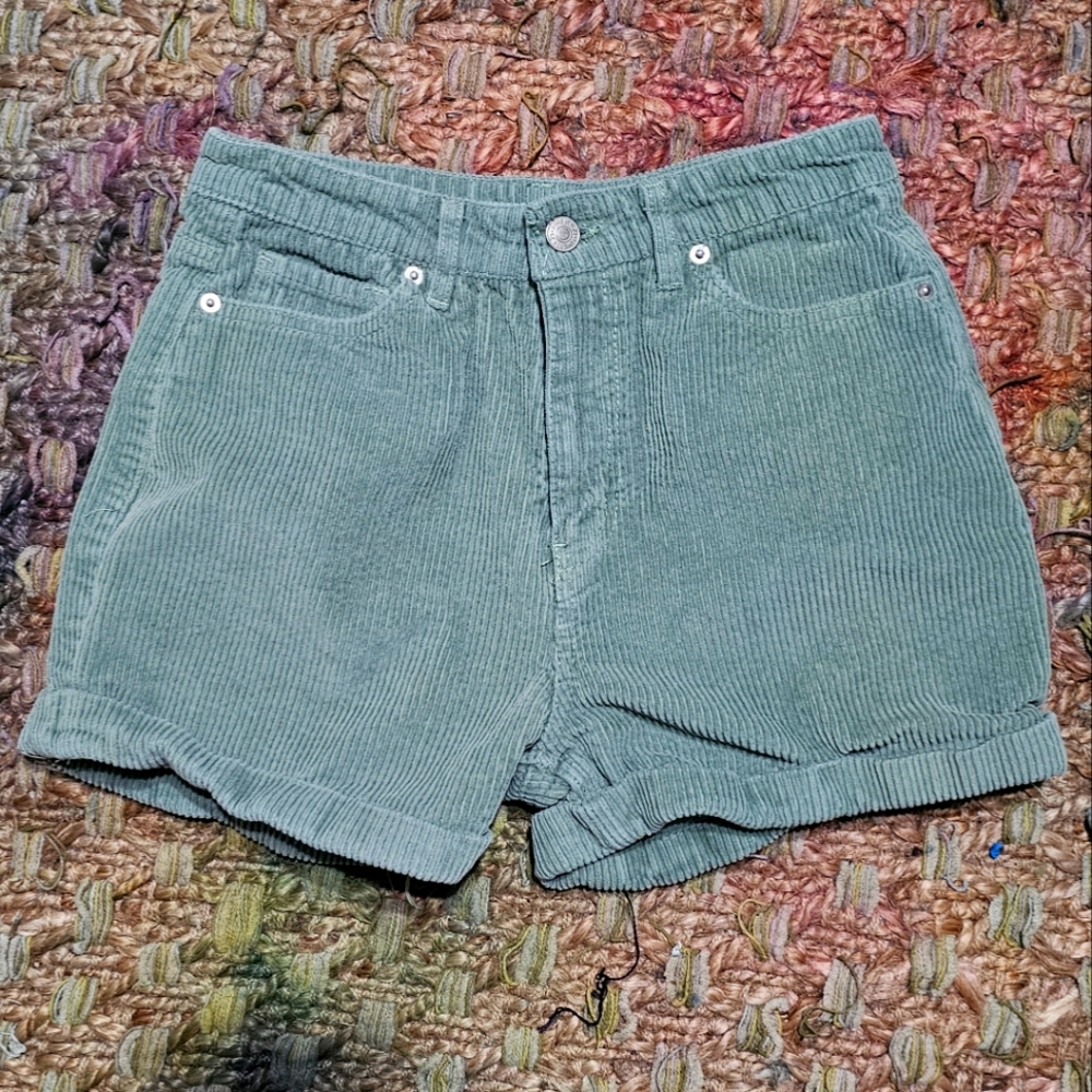 Small Forever 21 Green Corduroy High-Waisted Shorts